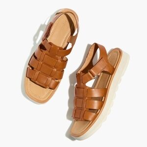New! Madewell The Fisherman Flatform Leather Sandal in English Saddle